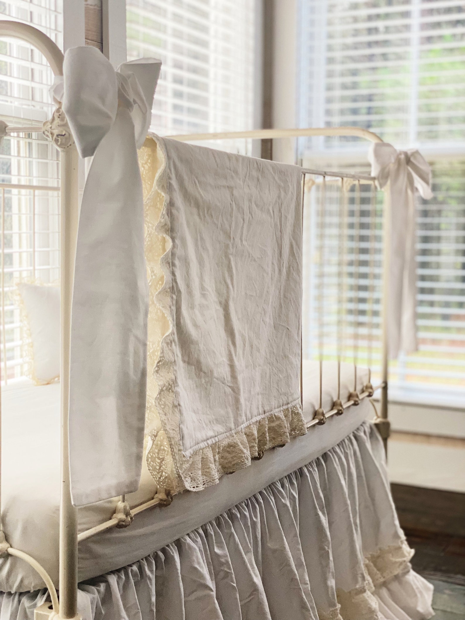 Lace Crib Bedding Set White Baby Bed Skirt Large Crib Bows Etsy