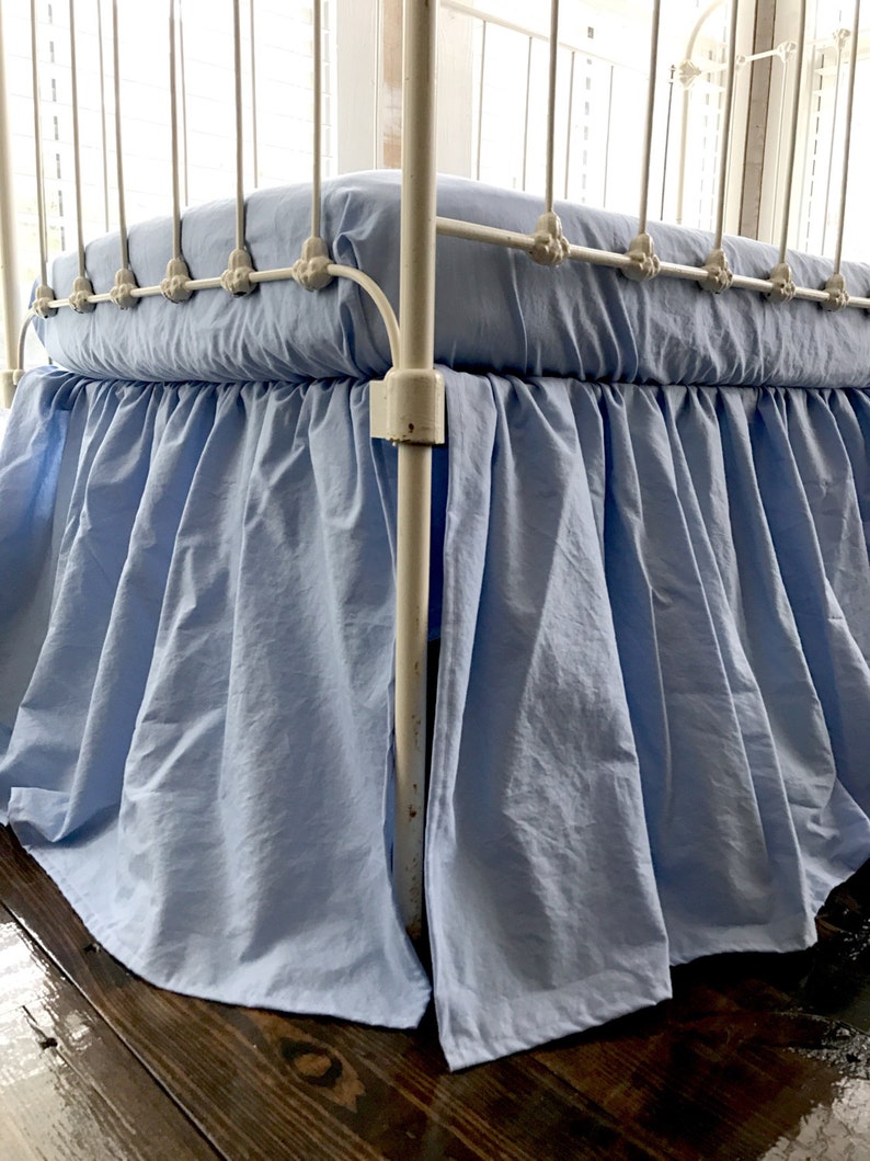 Baby Boy Farmhouse Crib Skirt Blue Baby Bed Skirt Crib Dust Etsy