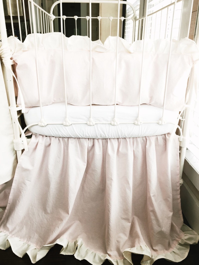 Ruffled Crib Set for Girls in Baby Pink and Ivory Pink Baby Etsy