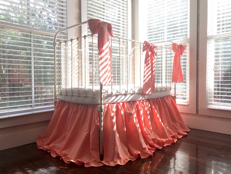 Coral Ruffled Baby Bedding Set Girl Crib Skirt Large Crib Etsy