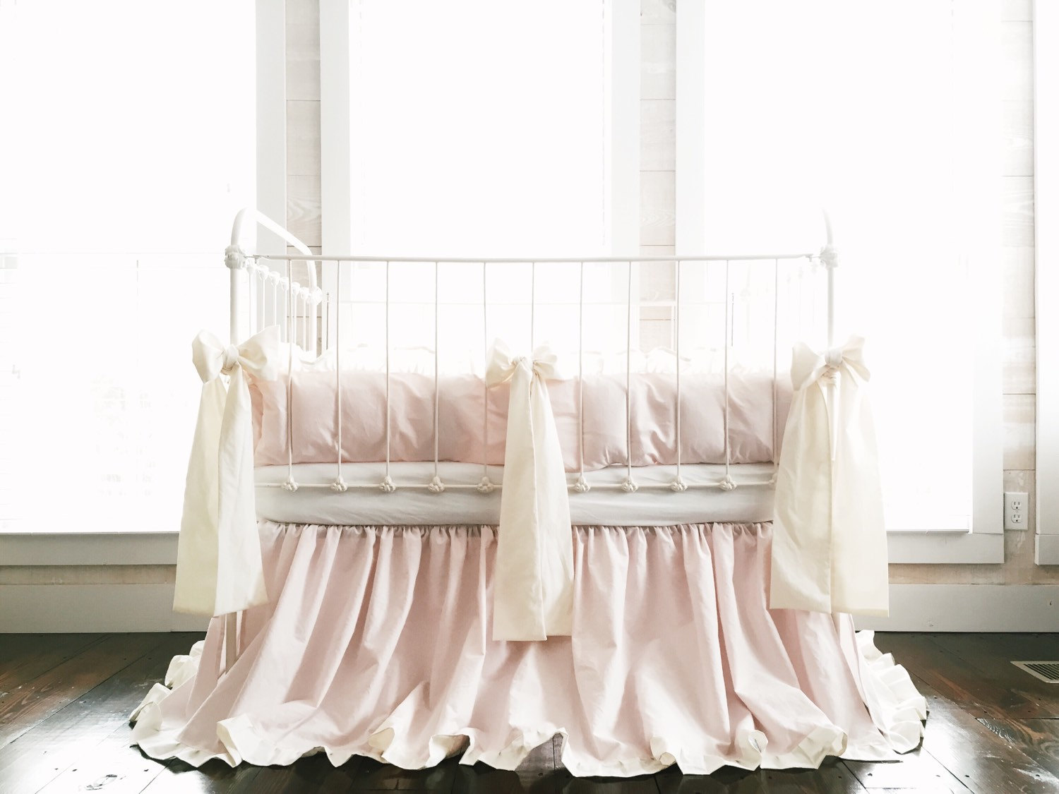 Ruffled Crib Set For Girls In Baby Pink And Ivory Pink Baby Etsy