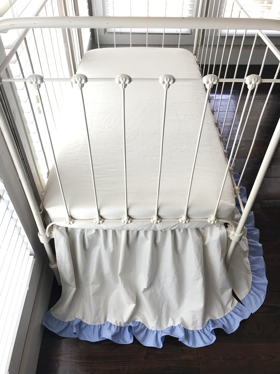 Boy Crib Skirt Ruffle Baby Bed Skirt Ivory and Blue Nursery Etsy