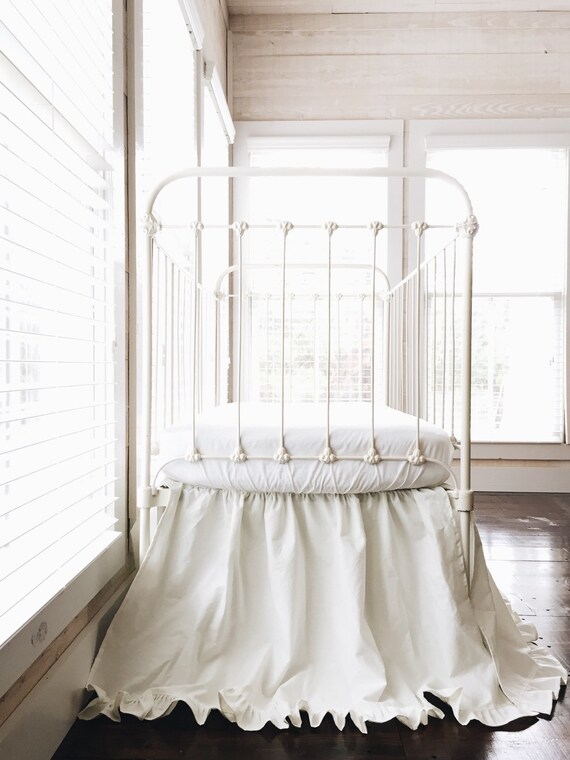 Neutral Ruffled Crib Skirt for Boy or Girl in Porcelain Crib Dust