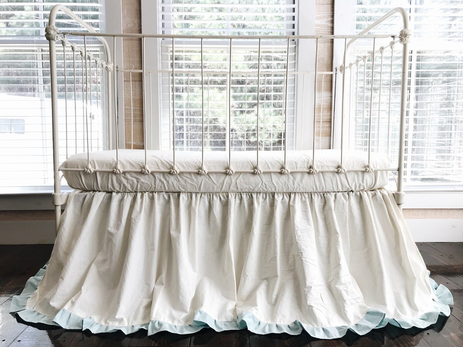 Ivory and Mist Ruffled Crib Skirt Boy or Girl Crib Skirt Etsy
