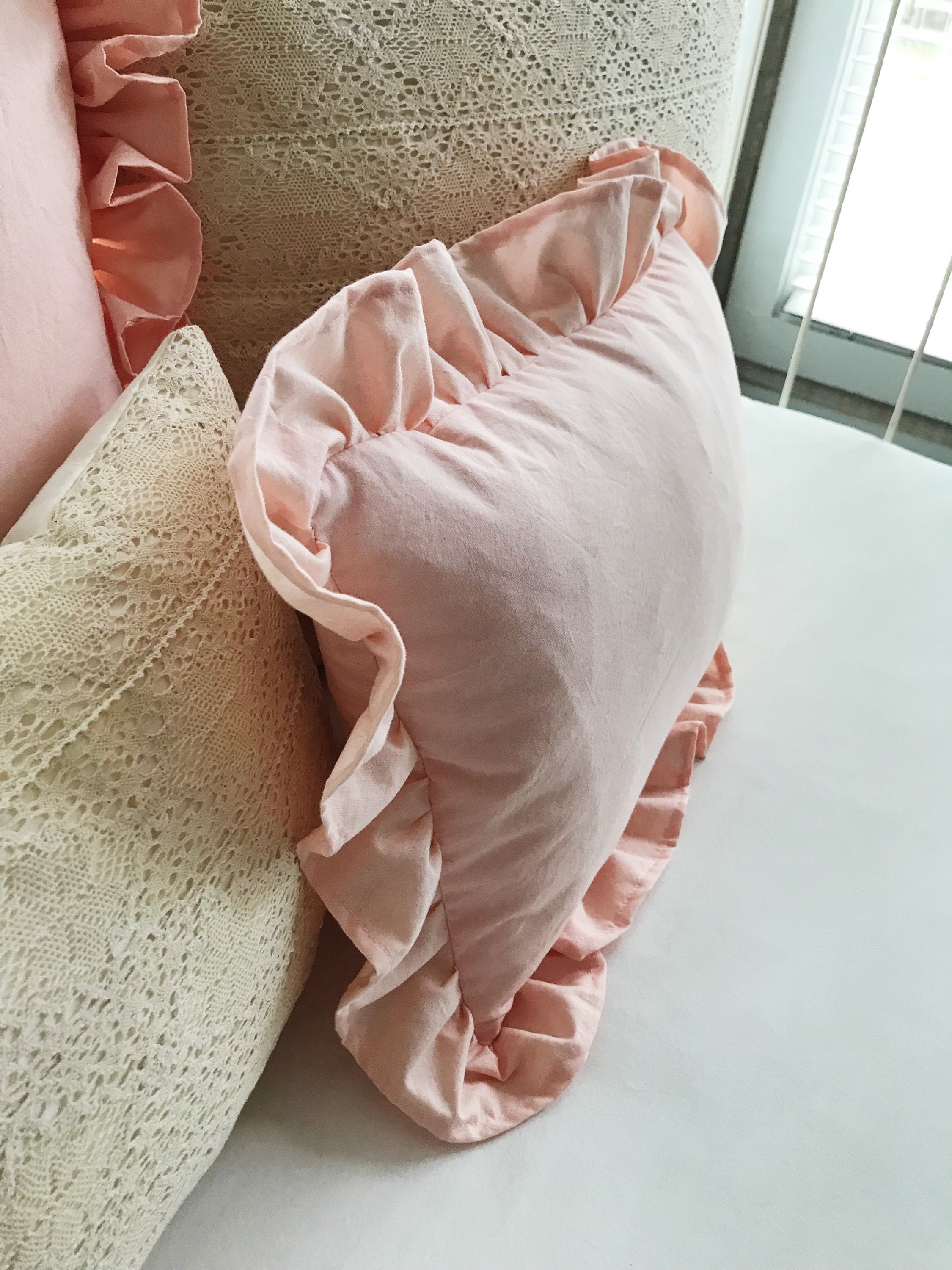 Girl Crib Pillow for Baby Bed Pink Ruffled Nursery Bedding Etsy UK
