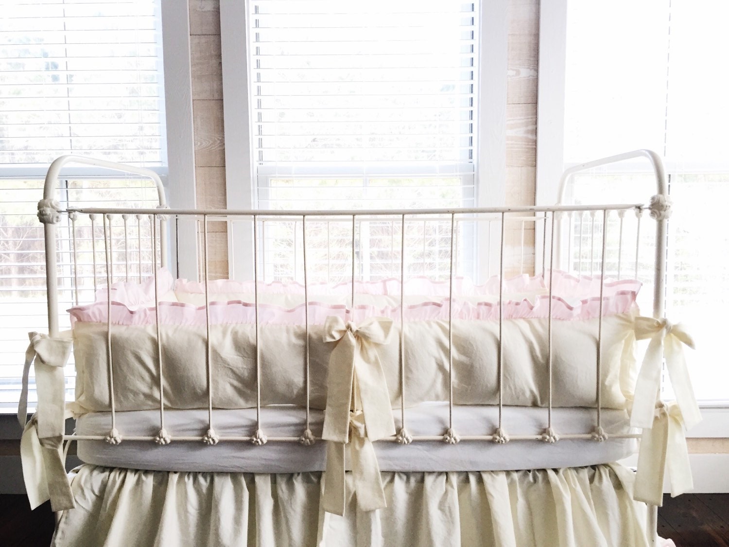 Ruffled Crib Bumper Pads Girl Baby Bedding for Girls Ivory Etsy