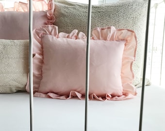 Pink Ruffled Crib Pillow: Handmade Cotton Nursery Bedding