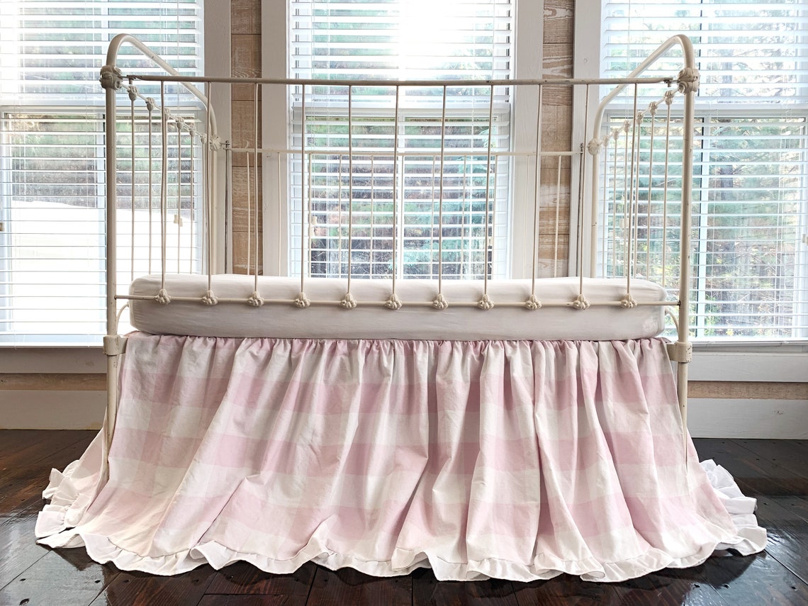 Pink Buffalo Check Ruffle Crib Skirt Baby Girl Crib Skirt Etsy