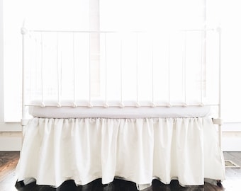 Neutral Farmhouse Crib Skirt for Boy or Girl, Baby Bed Skirt, Crib Dust Ruffle, Neutral Nursery Bedding