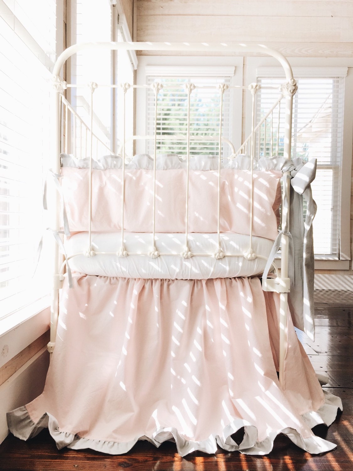 Pink and Gray Ruffle Crib Bedding Set Baby Girl Ruffled Crib Etsy