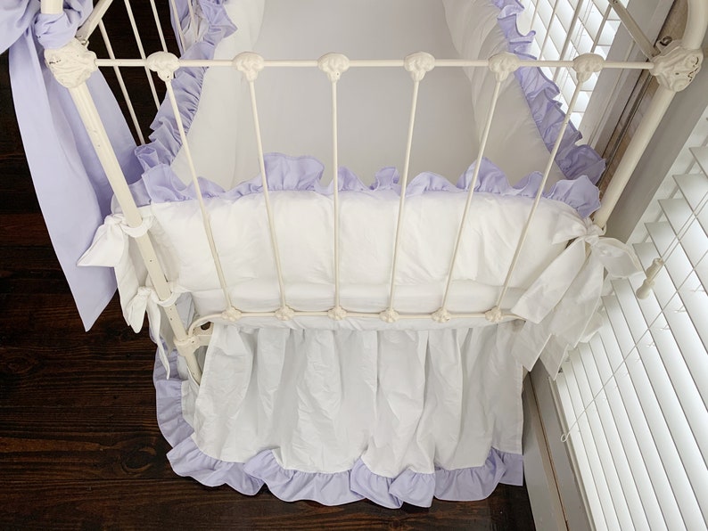White and Lavender Ruffled Crib Bedding Set for Girls Large Etsy