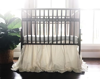 Ivory Ruffled Mini Crib Skirt: Neutral Baby Bedding, Handmade