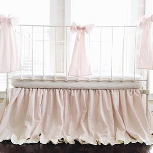 Handmade Ruffle Crib Bedding Set: Pink Cotton Skirt & Bows