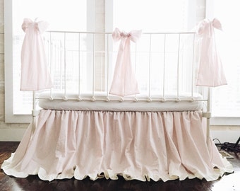 Baby Girl Ruffle Crib Bedding Set, Ruffled Crib Skirt, Pink Crib Bows, Girl Baby Bedding, Crib Dust Ruffle, Girl Nursery Bedding