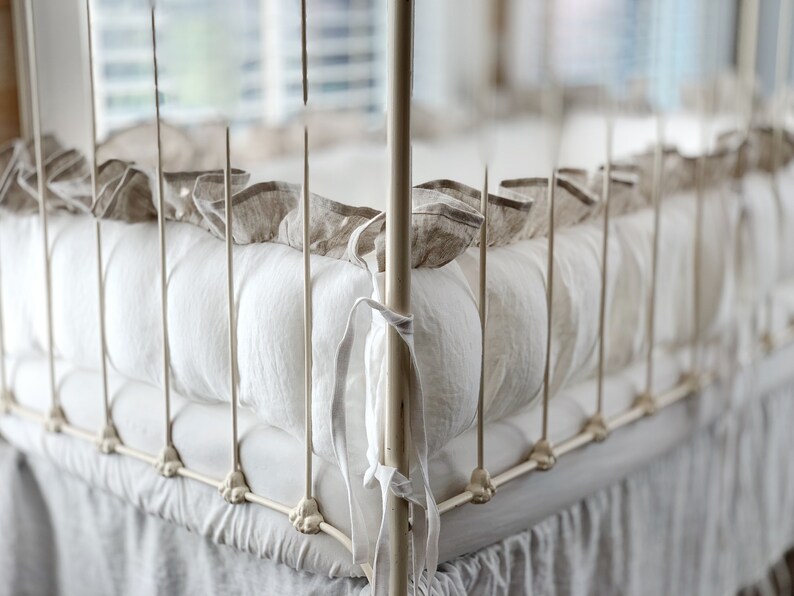 Linen Ruffled Crib Bumpers White Crib Bumper Pads Neutral Etsy
