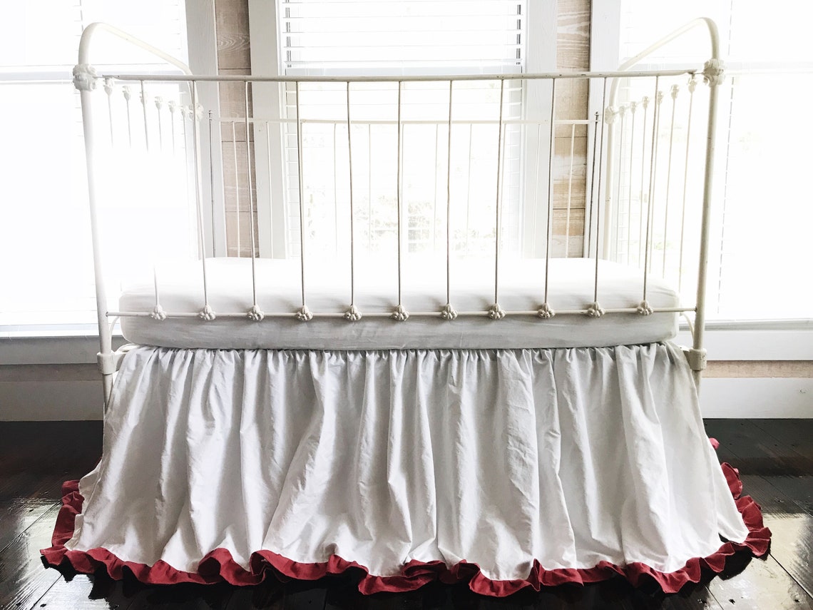 White and Blush Pink Ruffled Crib Skirt Long Crib Skirt Crib Etsy