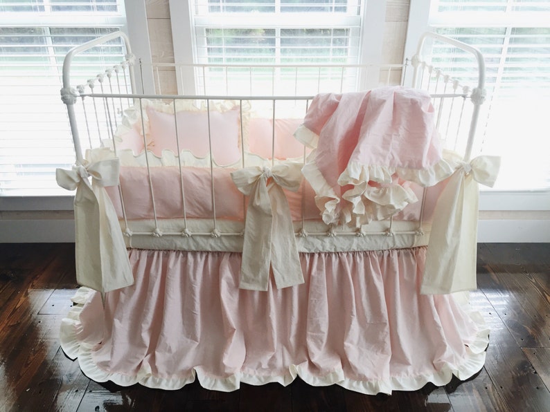 Pink And Ivory Ruffled Crib Bedding Set Pink Ruffle Crib Etsy
