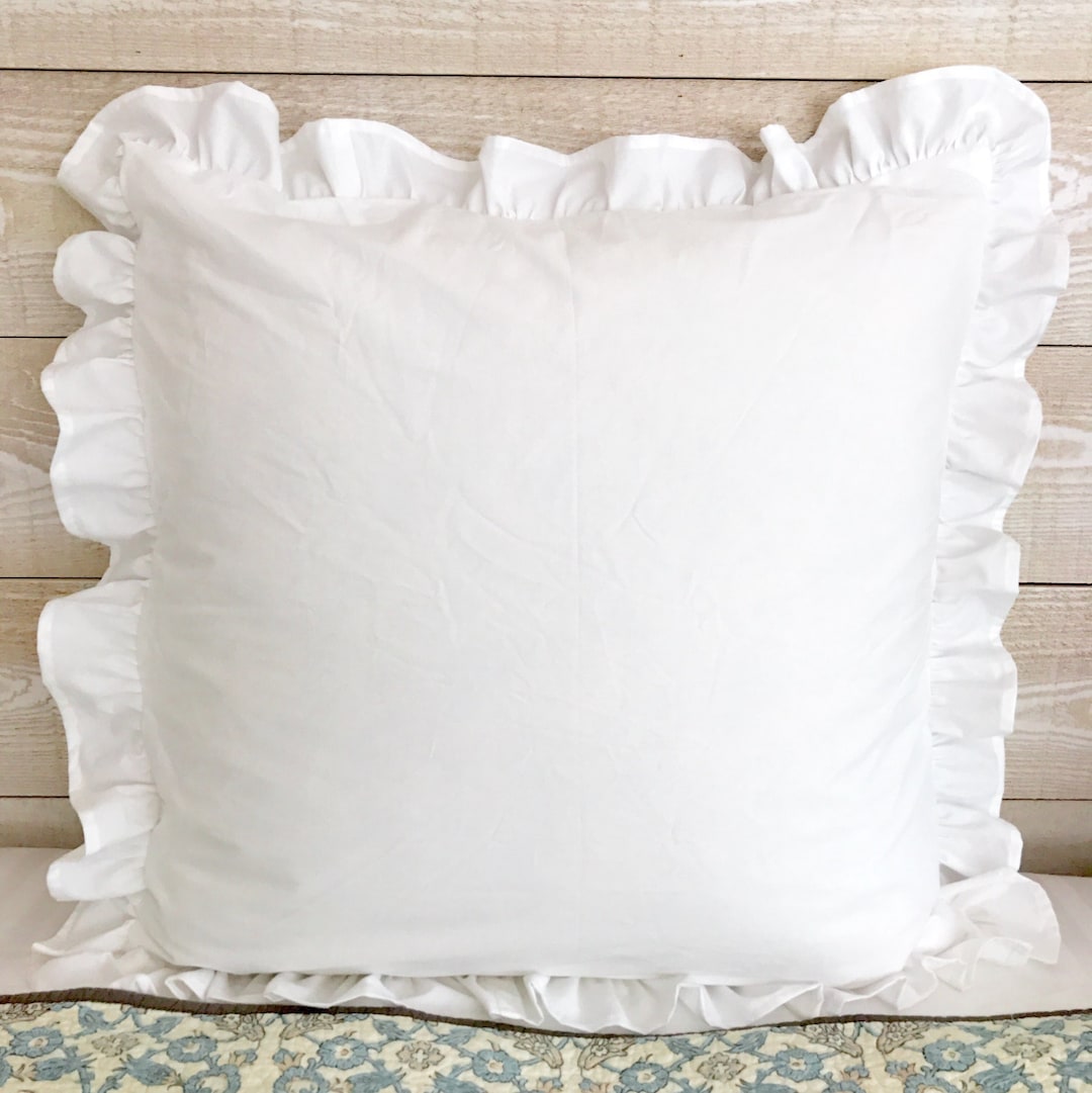 White Euro Sham Pillow Cover 26x26, Farmhouse Ruffle Euro Pillow Shams