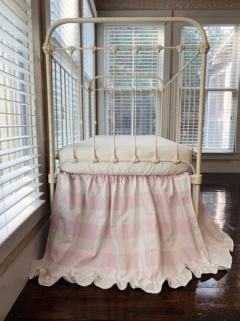 Pink Buffalo Check Ruffled Crib Skirt Baby Girl Bed Skirt Etsy