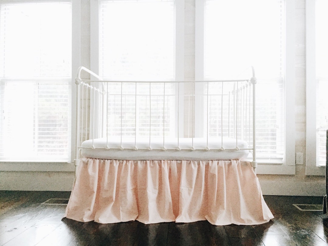 Baby Girl Farmhouse Crib Skirt, Pink Crib Dust Ruffle, Girl Baby Bedding, Long Crib Skirt, Girl