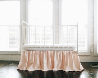Baby Girl Farmhouse Crib Skirt, Pink Crib Dust Ruffle, Girl Baby Bedding, Long Crib Skirt, Girl Nursery Bedding