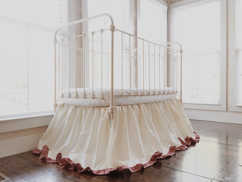 Ivory and Blush Pink Ruffled Crib Skirt Baby Girl Crib ...