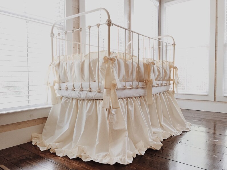 French Country Ruffle Crib Bedding Solid Neutral Baby Crib Etsy