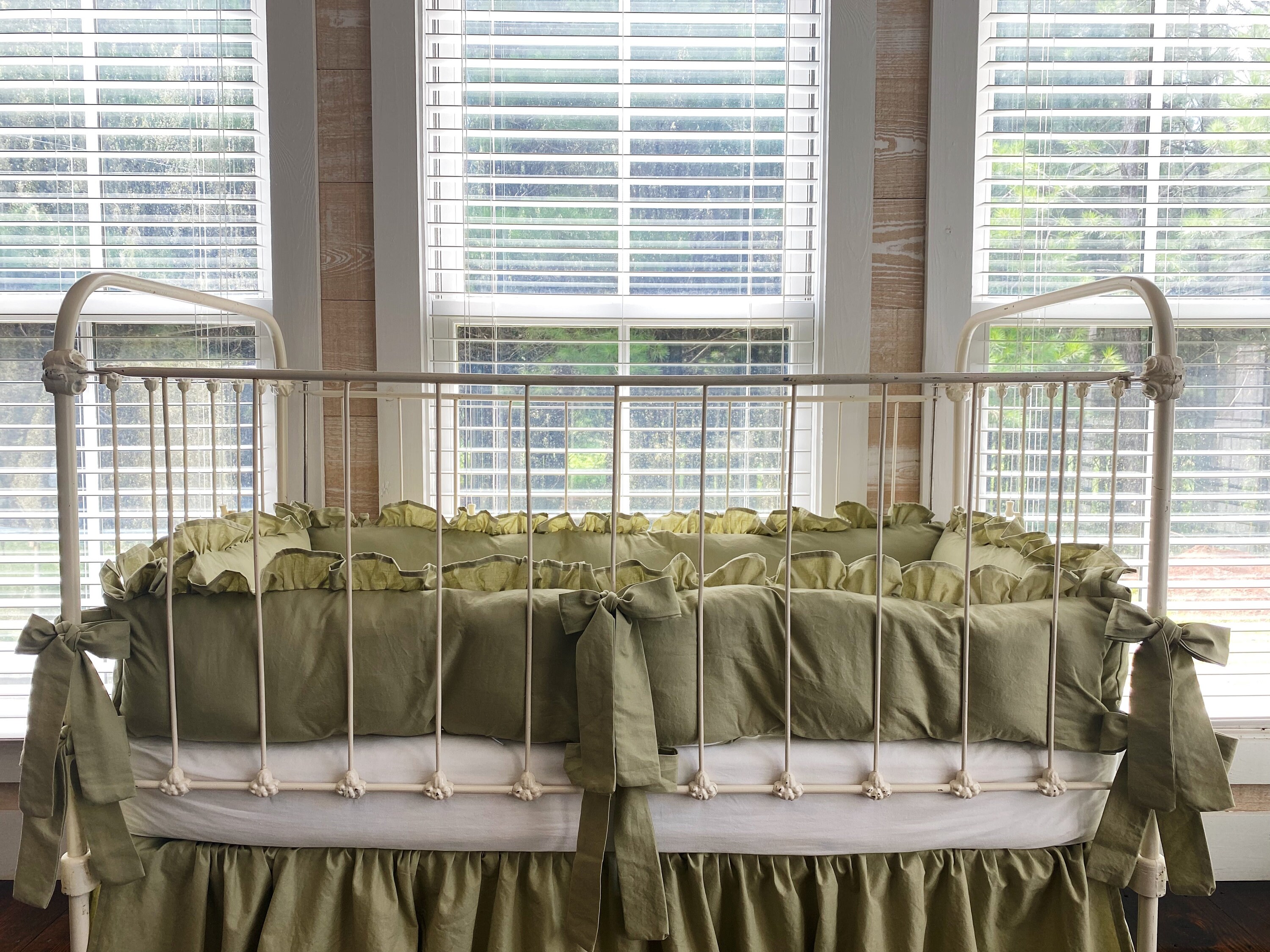 Sage Green Farmhouse Ruffled Crib Bumpers Sage Crib Bedding Etsy