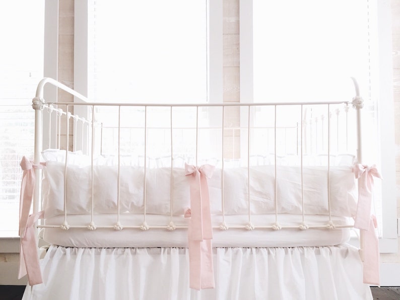 White And Baby Pink Ruffled Crib Bumpers Girl Crib Bumper Etsy