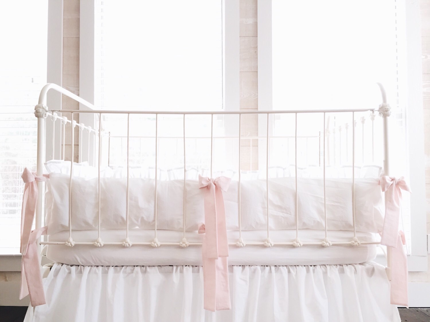 White And Baby Pink Ruffled Crib Bumpers Girl Crib Bumper Etsy