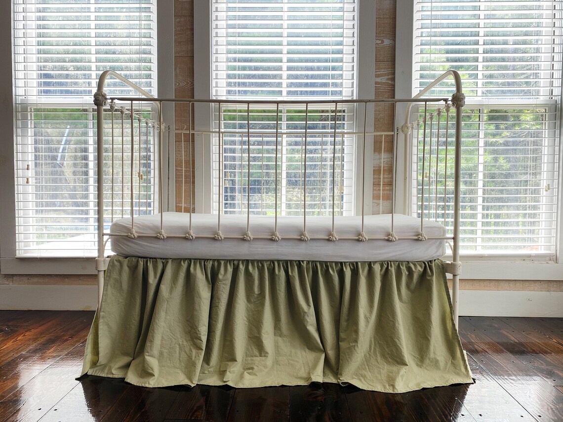 Sage Green Crib Skirt Boy Girl Baby Bedskirt Woodland Etsy