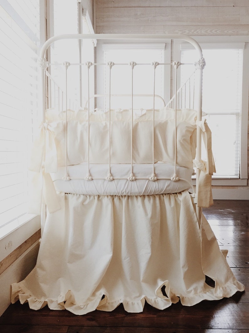 French Country Ruffle Crib Bedding Solid Neutral Baby Crib Etsy