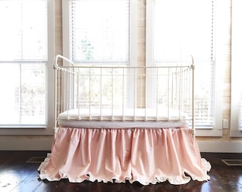 Baby Pink and Ivory Ruffled Crib Skirt for Girls, Long Crib Skirt, Crib Dust Ruffle, Elegant Crib Skirt, Girl Nursery Bedding