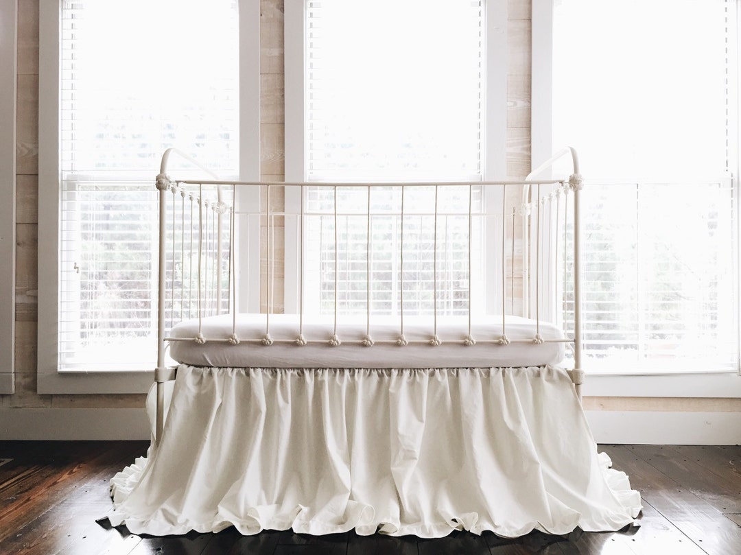 Neutral Ruffled Crib Skirt for Boy or Girl in Porcelain, Crib Dust