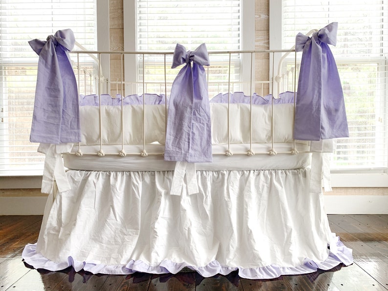 White and Lavender Ruffled Crib Bedding Set for Girls Large Etsy