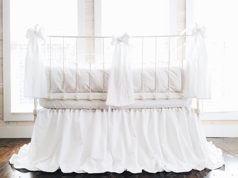 White Baby Bedding Set Ruffled Crib Skirt And Bumpers - White Nursery Bedding Set White Baby Bedding Set Ruffled Crib Skirt And Bumpers - White Nursery Bedding Set