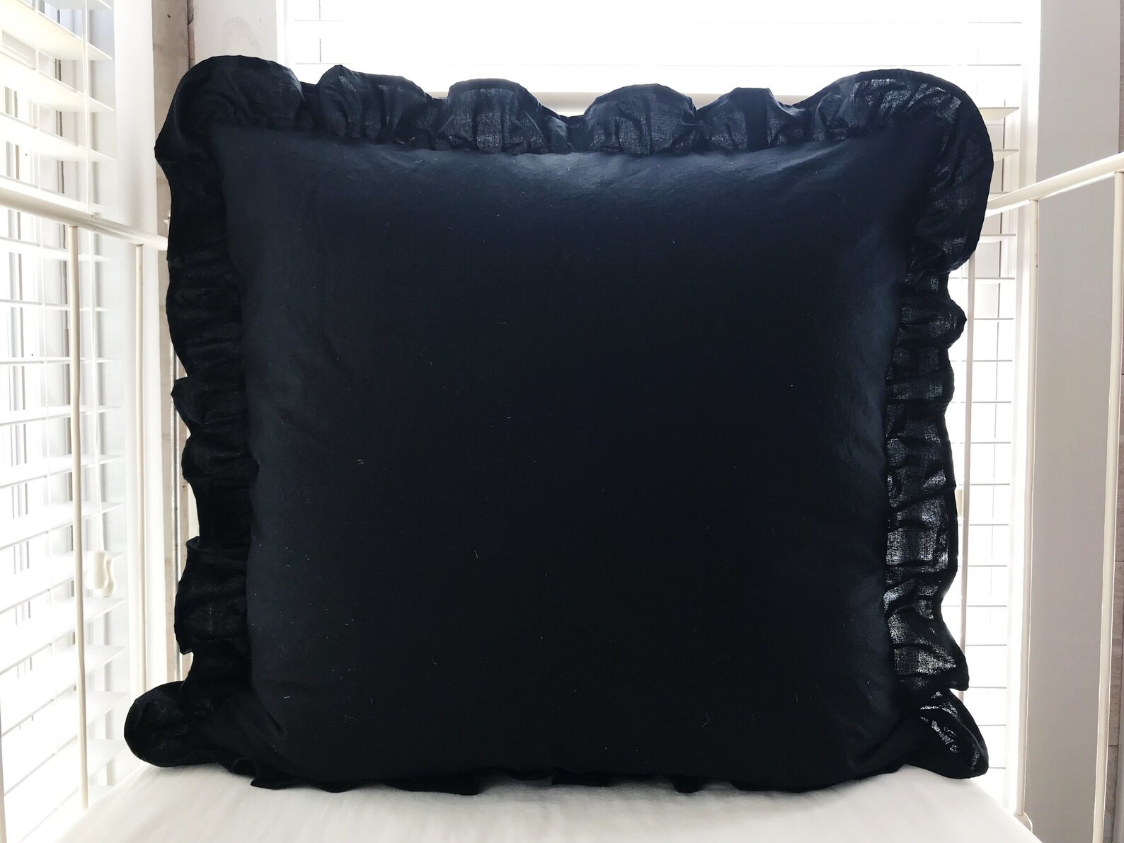 Black Euro Sham Ruffled Pillow Cover Farmhouse Euro Sham Etsy