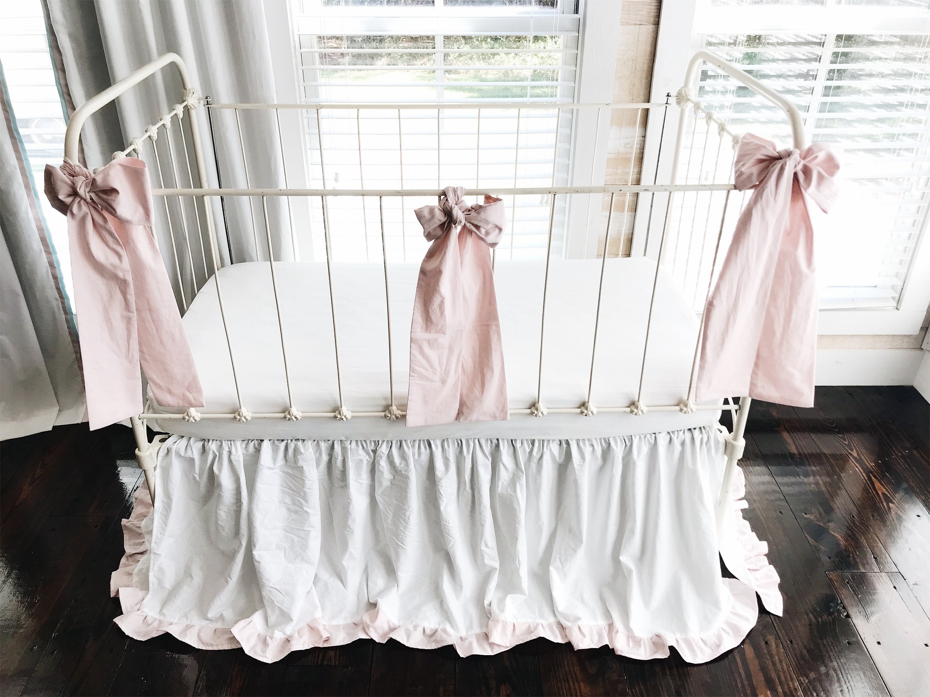 White and Pink Baby Girl Crib Skirt Ruffle Crib Skirt Large Etsy