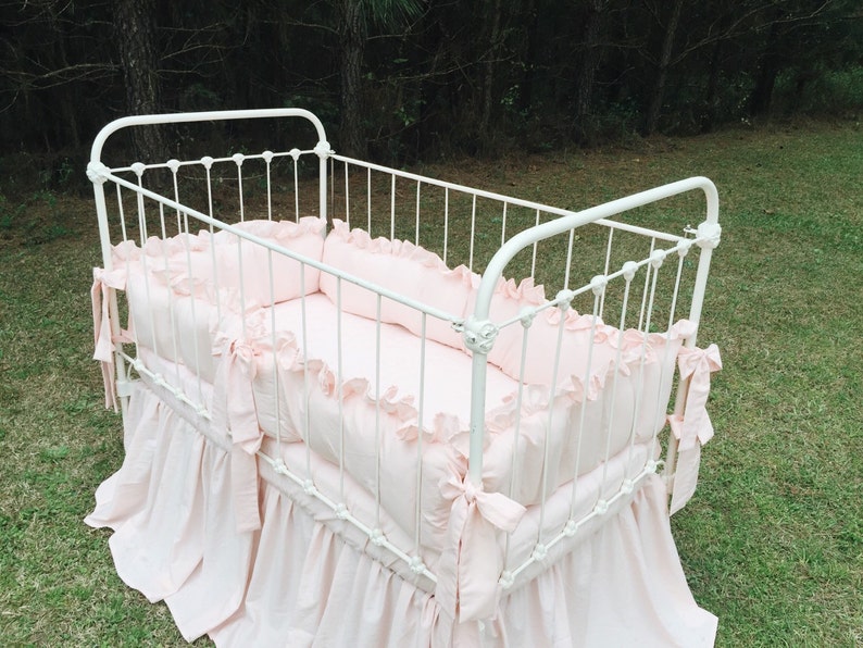 Pink Ruffled Crib Bumpers Girl Crib Bumper Light Pink Crib Etsy