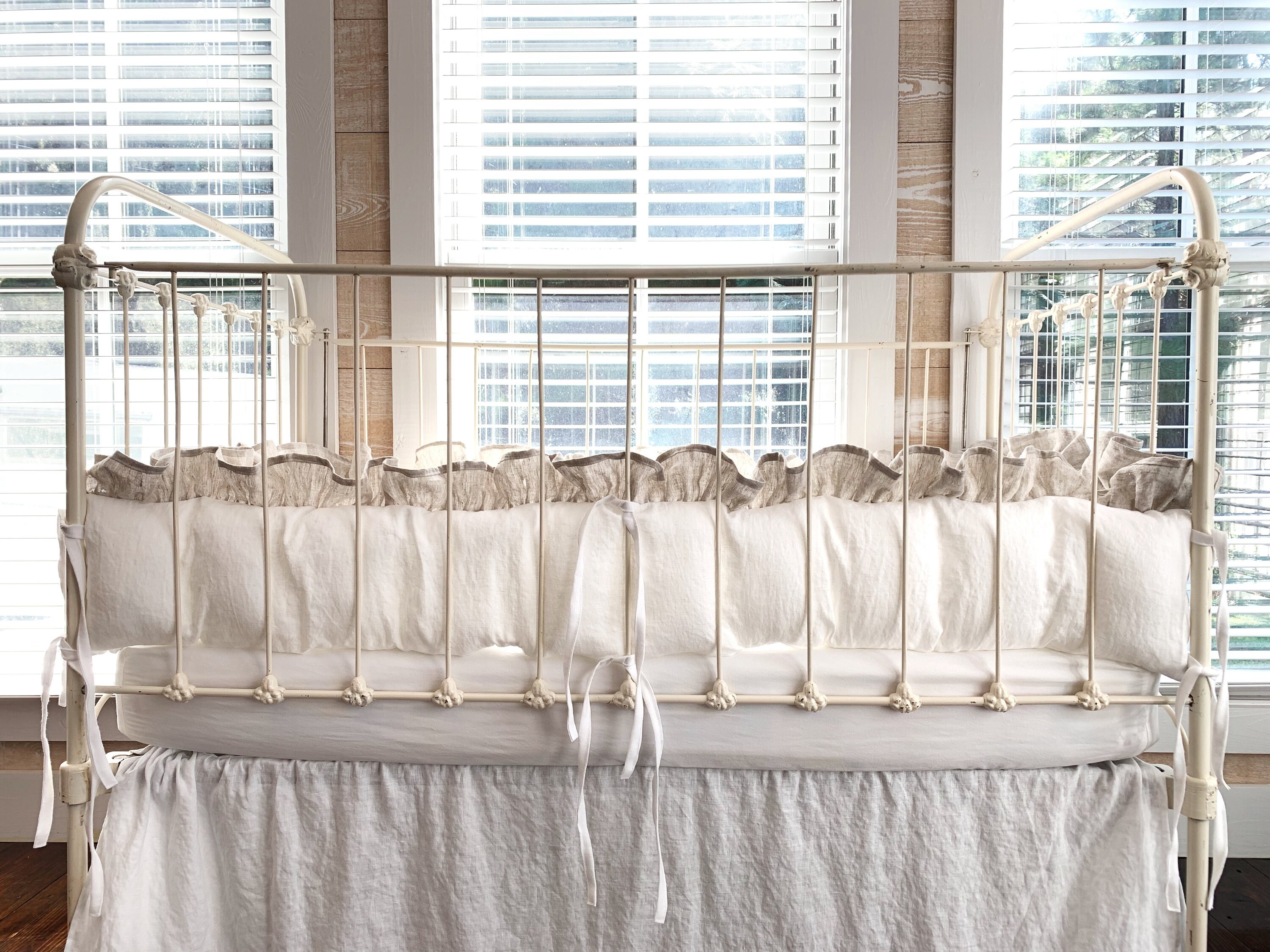 Linen Ruffled Crib Bumpers White Crib Bumper Pads Neutral Etsy