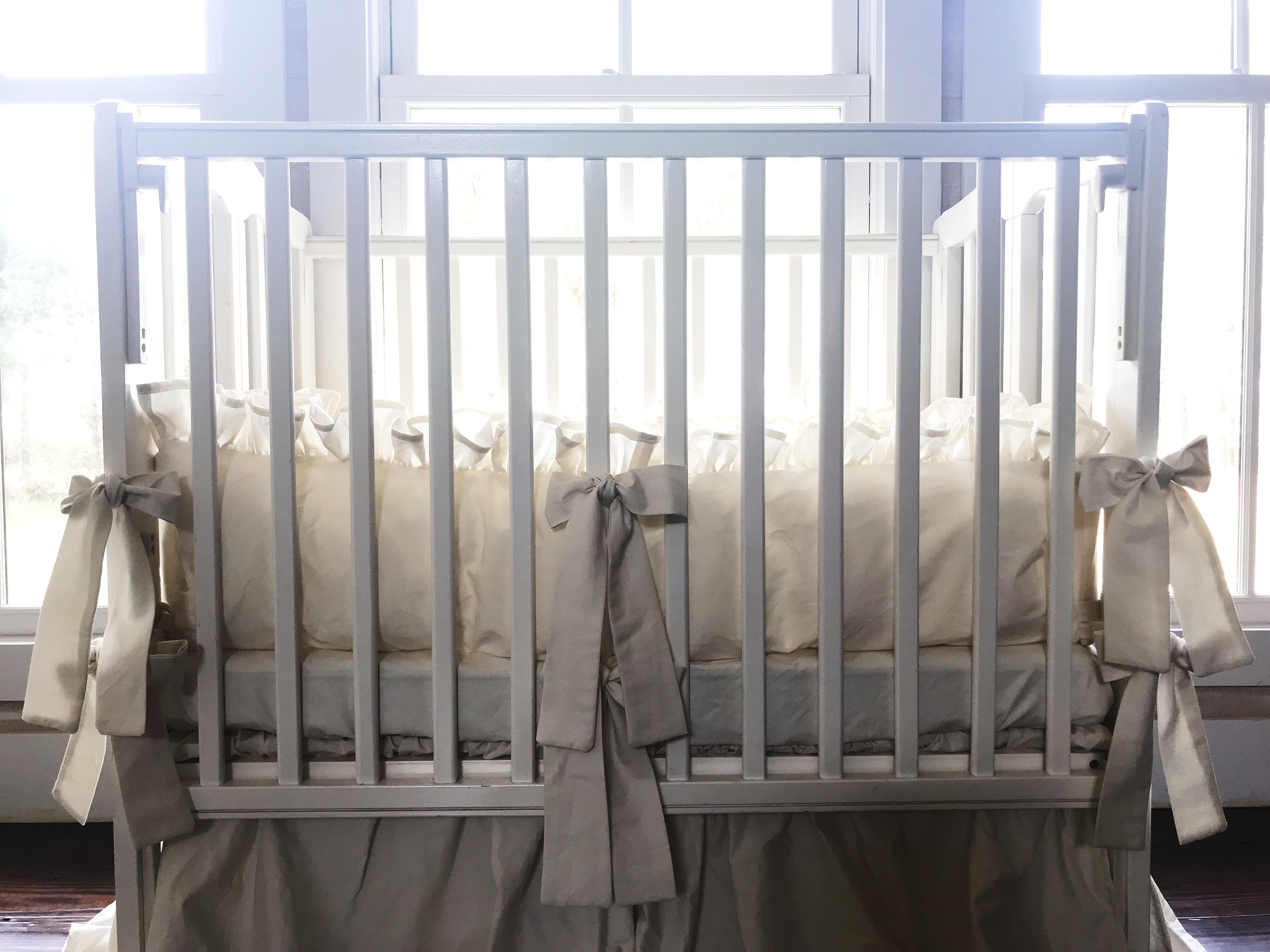 Neutral Mini Crib Bumper Mini Crib Bumper Pads Neutral Mini Etsy