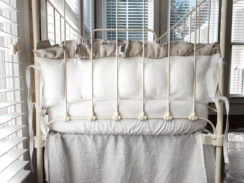 Linen Ruffled Crib Bumpers White Crib Bumper Pads Neutral Etsy