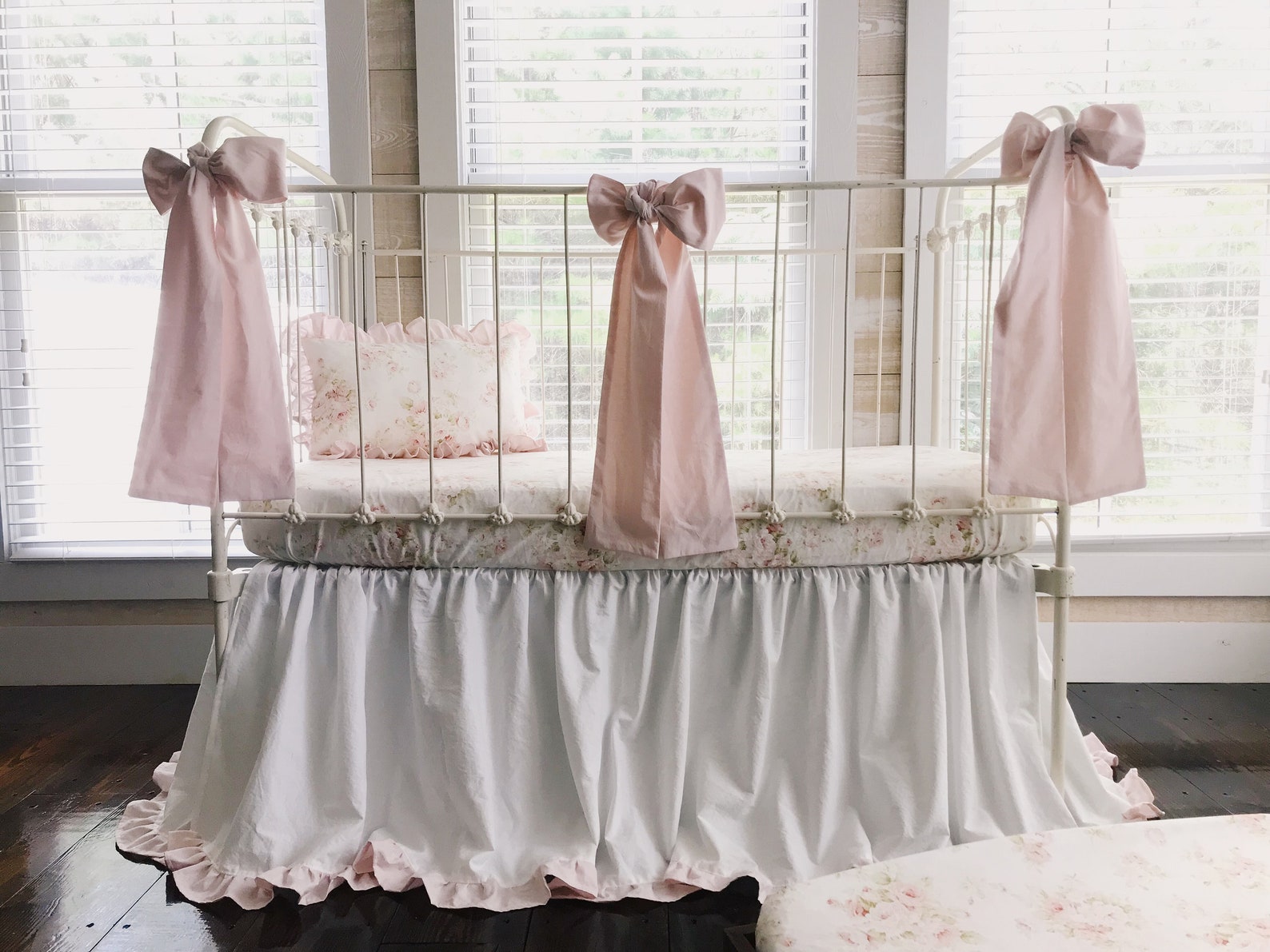 Watercolor Floral Crib Bedding Set White and Pink Ruffle Crib Etsy