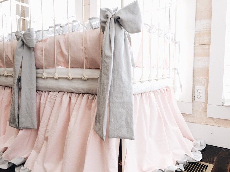 Pink and Gray Ruffle Crib Bedding Set Baby Girl Ruffled Crib Etsy