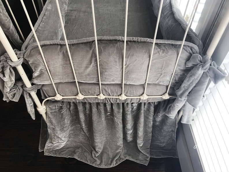 Silk Velvet Luxury Baby Bedding Gray Crib Skirt Crib Bumper Etsy