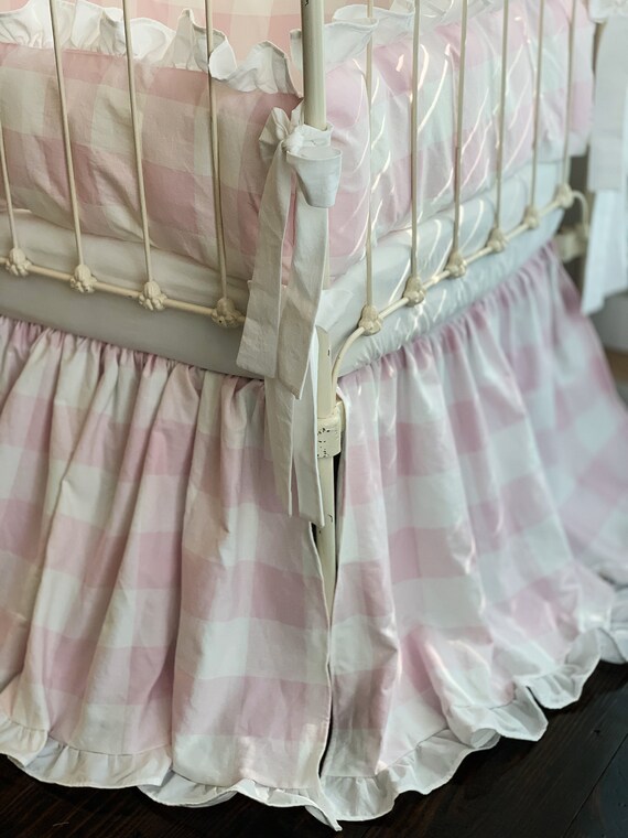 pink buffalo check crib bedding
