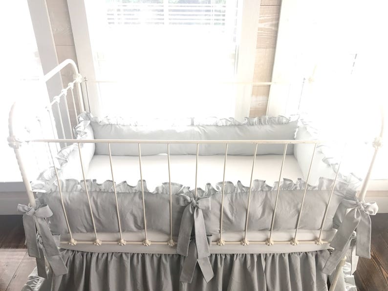 Grey Farmhouse Ruffled Crib Bumpers Neutral Crib Bumpers Etsy