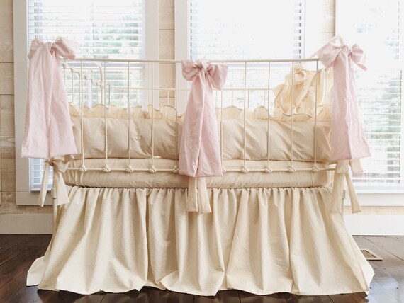 Girl Baby Bedding Set Neutral Crib Skirt Natural Crib Etsy