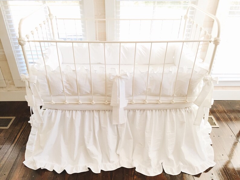 White Ruffled Crib Bedding Set White Crib Bumpers White Crib Etsy