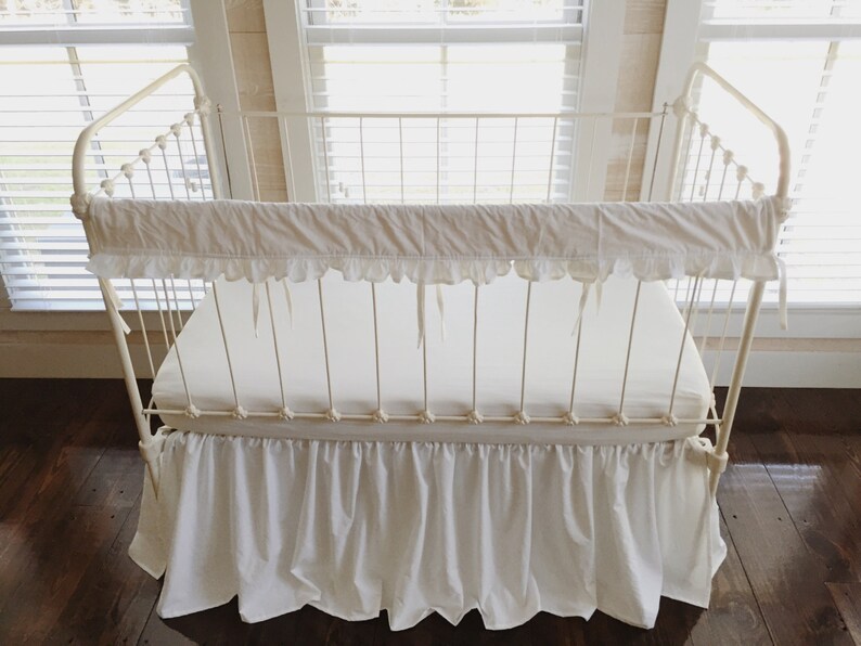 White Crib Rail Cover Set White Farmhouse Crib Skirt Ruffle Etsy